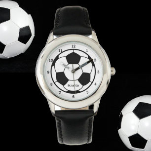 Montre Garçons balle de football noir élégant Nom personn