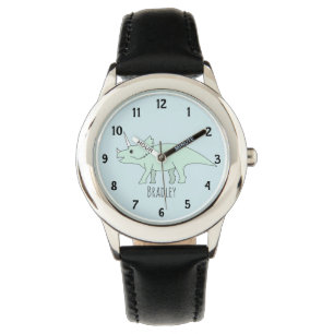 Montre Garçons Bleu Tricératops Dinosaure & Nom Enfants