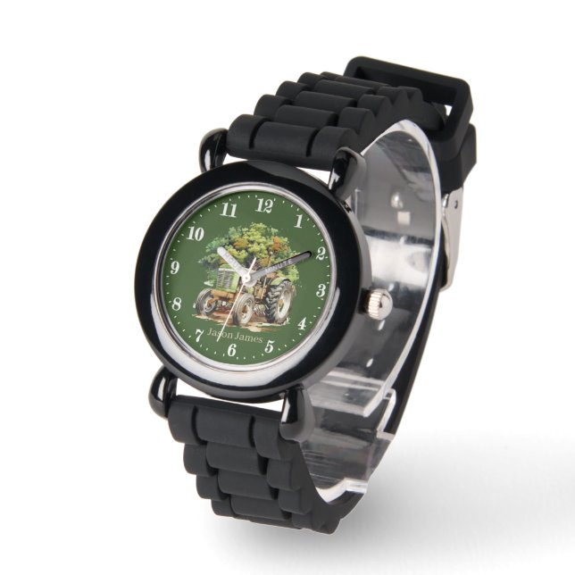 Montre Garçons cool Amateurs de tracteur ajouter le nom (Angle)