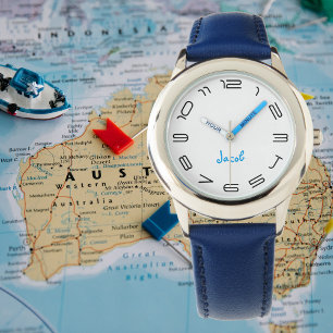 Montre Garçons Cool Moderne Bleu Design Personnalisé Nom