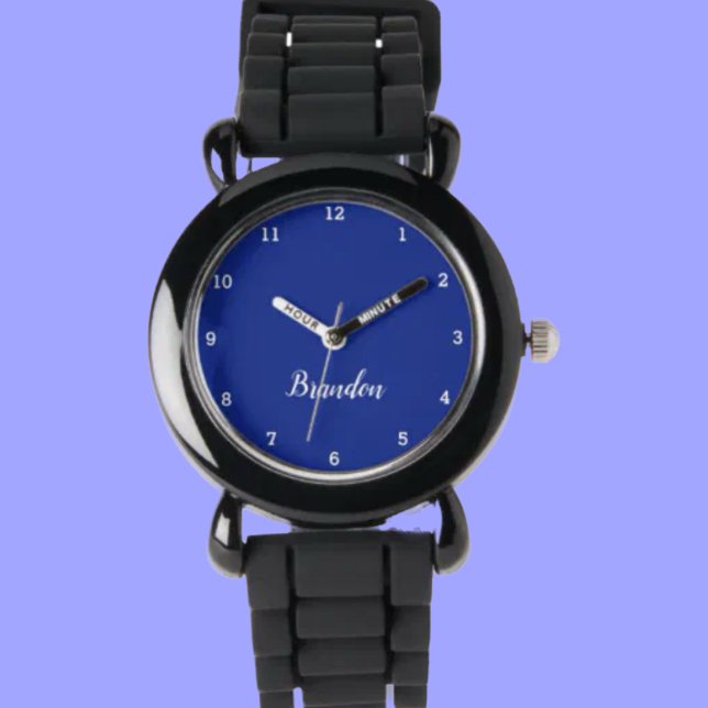 Montre Garçons Cool moderne noir élégant Nom personnalisé (Créateur téléchargé)