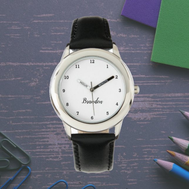 Montre Garçons Cool moderne noir élégant Nom personnalisé (Créateur téléchargé)