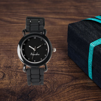 Montre Garçons Cool moderne noir élégant Nom personnalisé