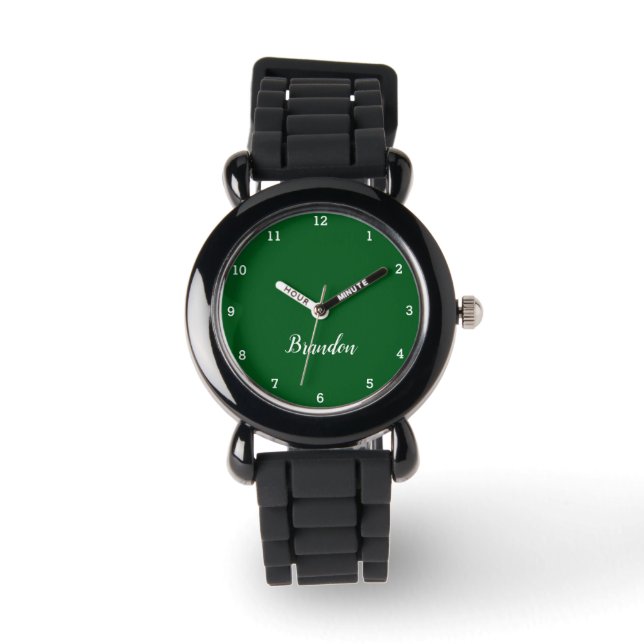 Montre Garçons Cool moderne noir élégant Nom personnalisé (Recto)