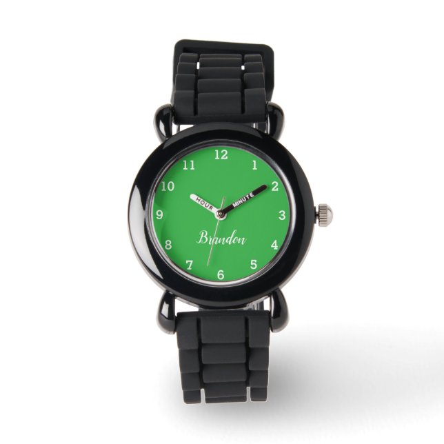 Montre Garçons Cool Moderne Vert élégant Nom personnalisé (Recto)