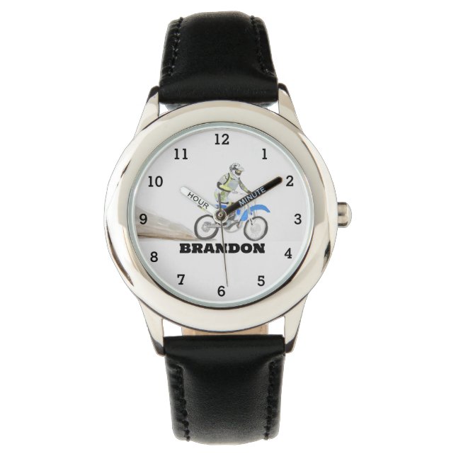 Montre Garçons Cool Moto Noir Nom personnalisé Enfants (devant)