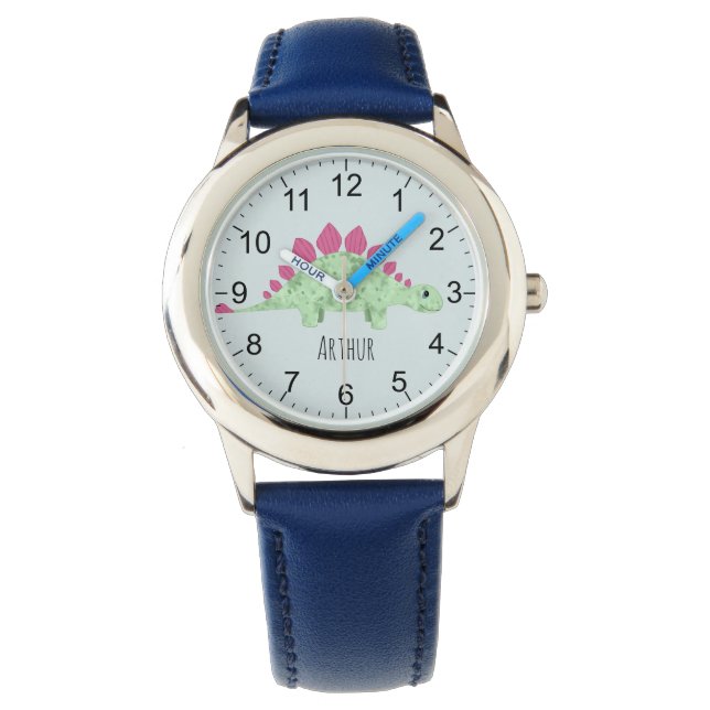 Montre Garçons Cute Stegosaurus Dinosaur & Nom Enfants (devant)
