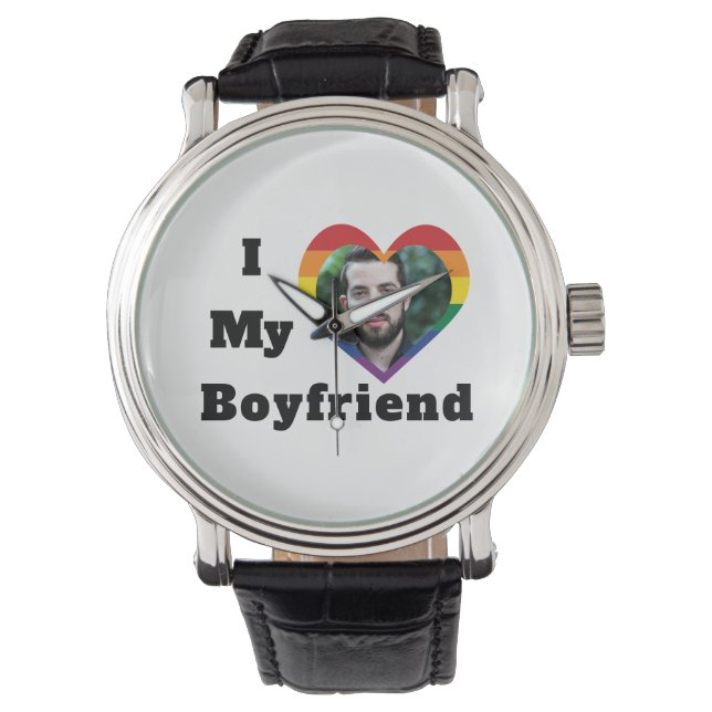 Montre Gay pride LGBTQ Photo personnalisée I Love My Boyf (devant)
