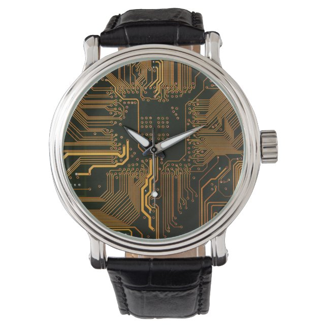 Montre Geek Sortie carte circuit électronique orange PCB  (devant)