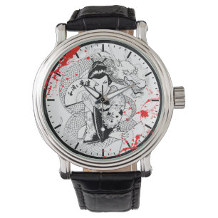 Montre geisha cool splatée de sang avec ventilateur drago