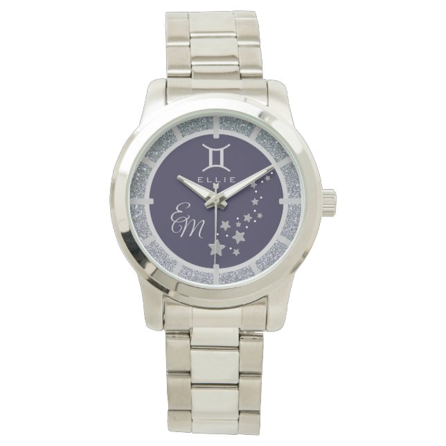 Montre Gemini Zodiac Parties scintillant argent bleu fonc (devant)