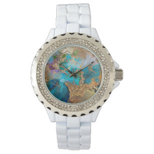 Montre Géode paon couleurs faux marbre doré