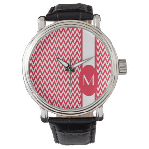 Montre Géranium Elegant Chevron Design avec monogramme
