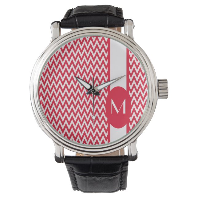Montre Géranium Elegant Chevron Design avec monogramme (devant)