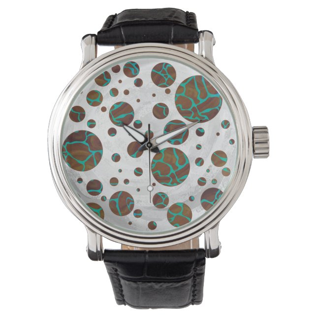 Montre Girafe Marron et Imprimé Turquoise (devant)