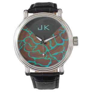 Montre Giraffe Impression Brown et Turquoise