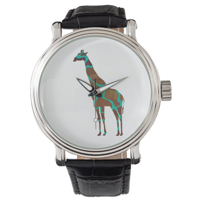 Montre Giraffe Impression Brown et Turquoise (devant)