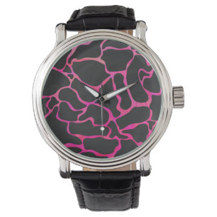 Montre Giraffe rose chaude et noire
