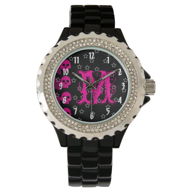 Montre Girl Skull EMO Punk Rock Rocker Girl Stars Watch (devant)