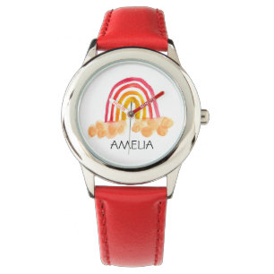 Montre Girls Cute Boho Aquarelle Arc-en-ciel et nom