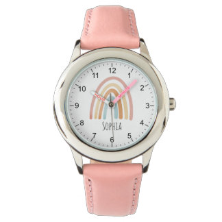 Montre Girls Cute Boho Aquarelle Arc-en-ciel et nom