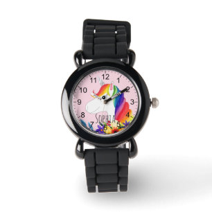 Montre Girls mignonne Magical Rainbow Unicorn et nom Enfa