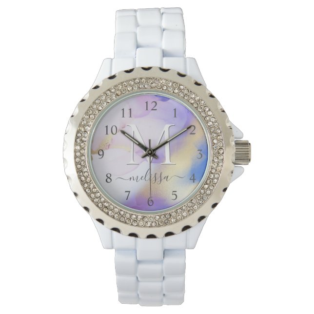 Montre Glam Lilac Gold Abstrait Peinture Élégant Monogram (devant)
