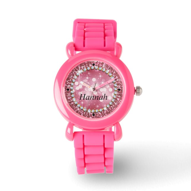 Montre Glitz Parties scintillant à billes de verre rose (Recto)