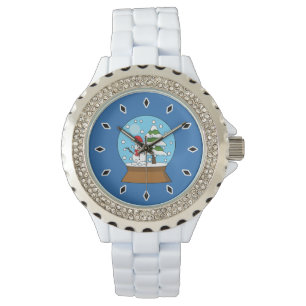 Montre Globe de neige avec Snowman et Pine Tree