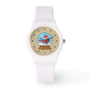 Montre Globe des neiges avec cardinal rouge mignon