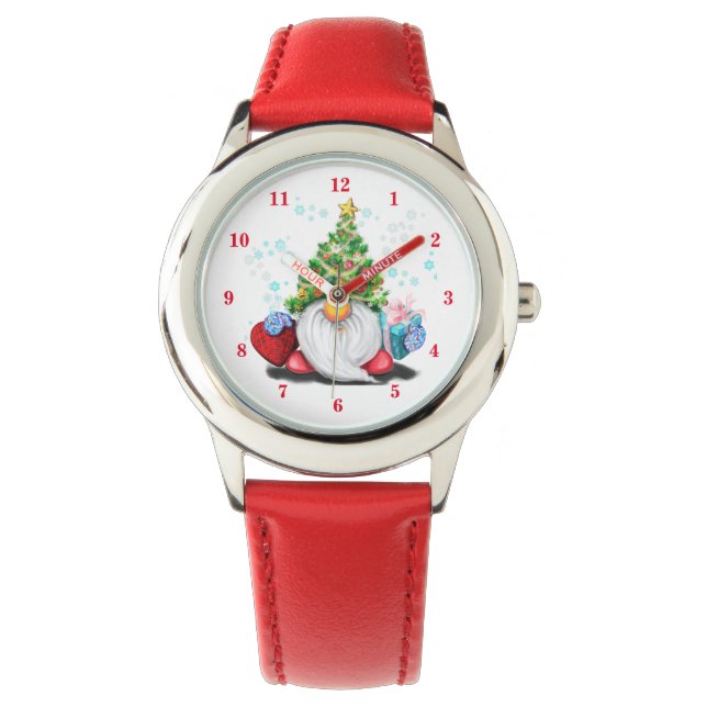 Montre Gnome mignonne avec sapin de Noël Casquette et cad (devant)