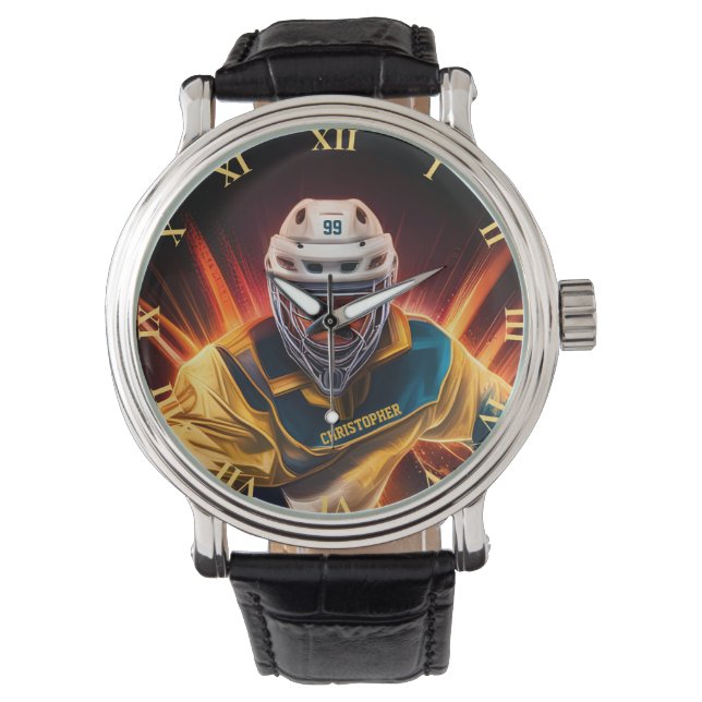 Montre Goalkeeper Hockey sur glace avec votre nom gardien (devant)