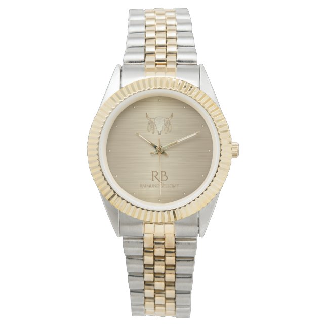 Montre Gold Buffalo Skull Luxury Metallen Watch (devant)