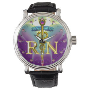 Montre GOLD CADUCEUS SYMBOLE INFIRMIÈRE ENREGISTRÉ Purple