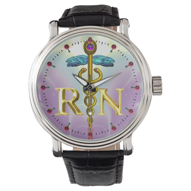 Montre GOLD CADUCEUS SYMBOLE INFIRMIÈRE INSCRIT Bleu pour (devant)