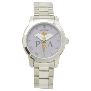 Montre Gold Caduceus White Wings Nom Médecin Assistant