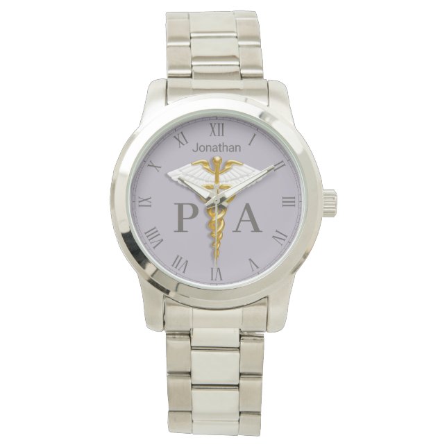Montre Gold Caduceus White Wings Nom Médecin Assistant (devant)
