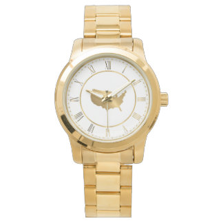 Montre Gold USA Map with Roman Numerals