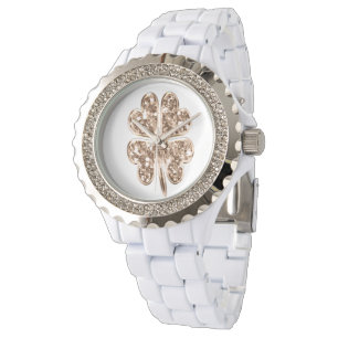 Montre Golden Four Leaf Clover Élégant Faux Gold Moderne
