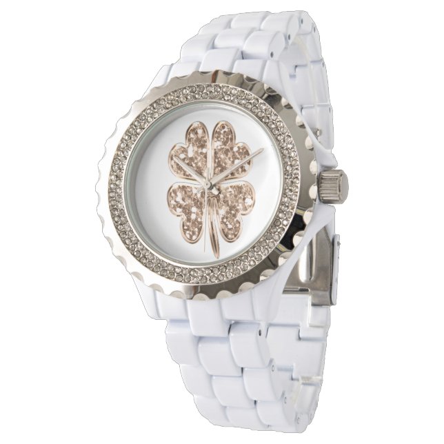 Montre Golden Four Leaf Clover Élégant Faux Gold Moderne (Incliné)