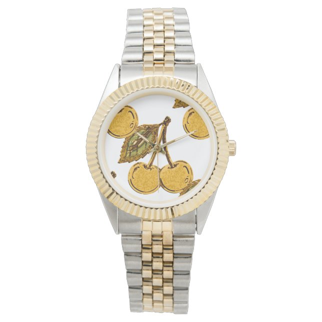 Montre Golden Metallic Cherries Pattern (devant)