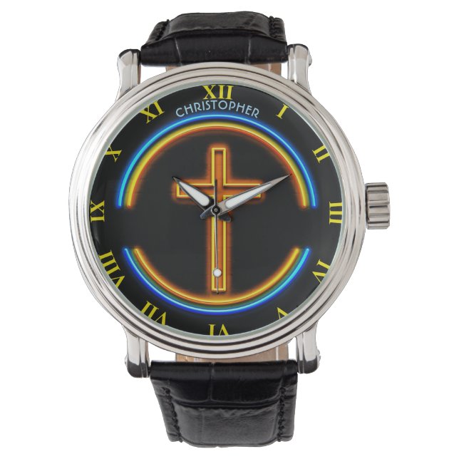 Montre Golden Neon brillant psychédélique Jésus chrétien (devant)