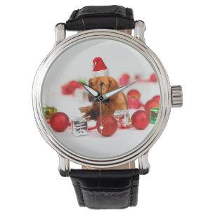 Montre Golden Retriever Chien W Red Santa Chapel Noël