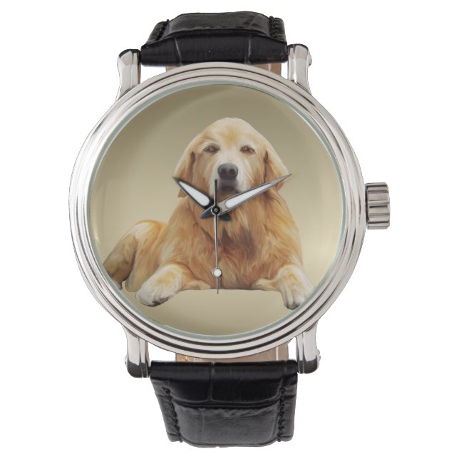 Montre Golden retriever Dog Water Couleur Art Peinture (devant)