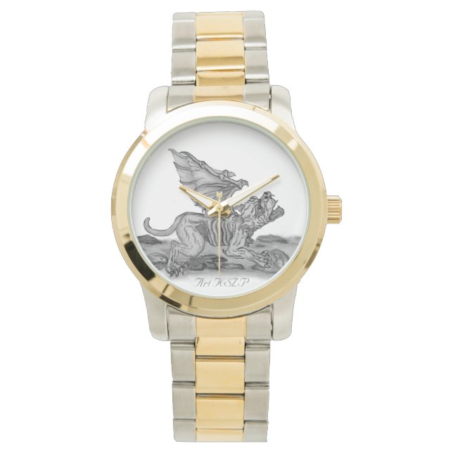 Montre Golem Gargoyle, design noir et blanc (devant)