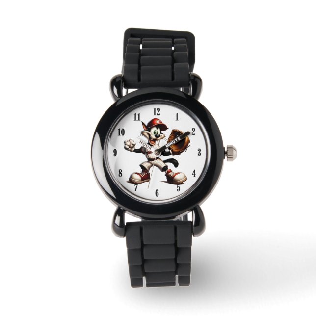 Montre Goofy Cat Baseball Pitcher Winup Black Nombres (Recto)