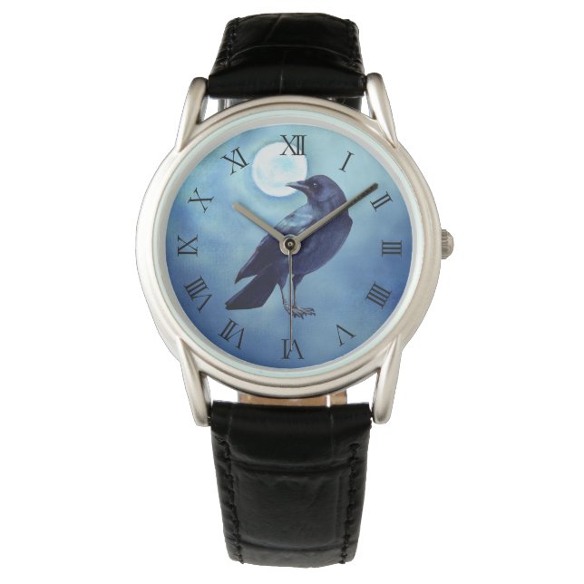 Montre gothique Crow en bleu (devant)