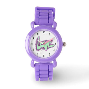 Montre graffiti d'amour violet vert menthe typographie po