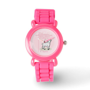 Montre Grand Baptême-Petite-Fille Rose Agneau