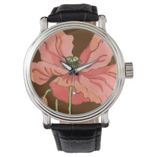 Montre Grande fleur rose avec l'arrière - plan